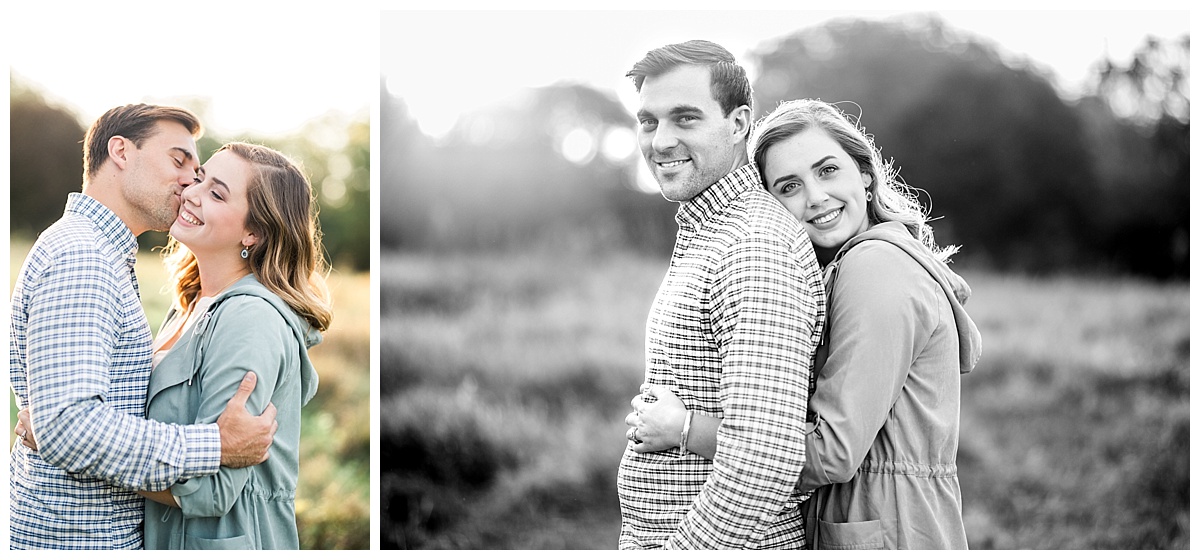 summer engagement session in a field light and airy